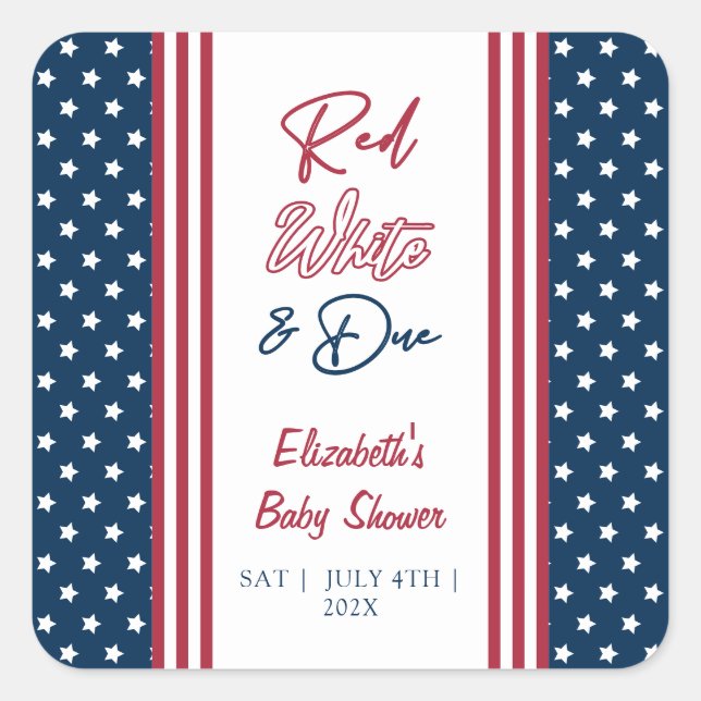 Sticker Carré Baby shower rouge blanc et 4 juillet (Devant)