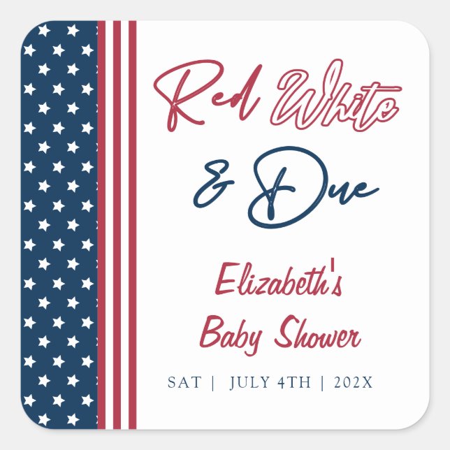 Sticker Carré Baby shower rouge blanc et 4 juillet (Devant)