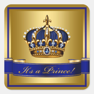 Sticker Carré Baby shower Royal Blue and Gold Crown Prince
