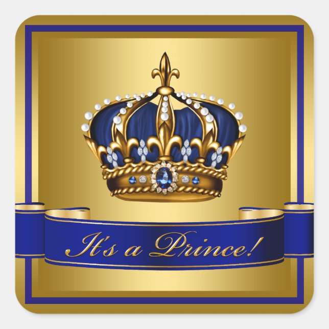 Sticker Carré Baby shower Royal Blue and Gold Crown Prince (Devant)