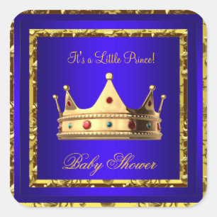 Sticker Carré Baby shower Royal Blue Gold Boy prince de couronne