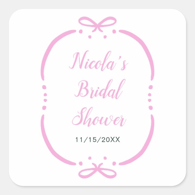 Sticker Carré Baby Shower Ruban Rose (Devant)