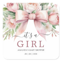 Baby Shower Ruban Rose Pâle Floral Romantique