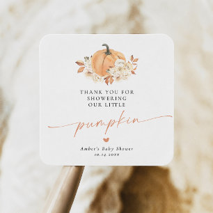 Sticker Carré Baby-Shower Rustique d'Automne Citrouille