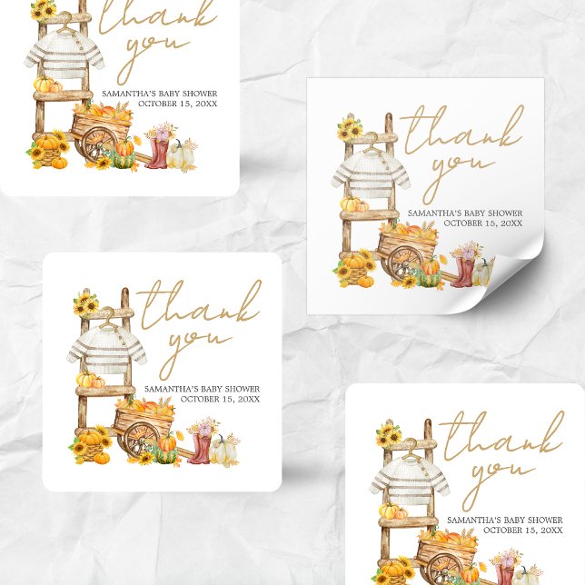 Sticker Carré Baby shower rustique petit Citrouille (A Little Pumpkin Baby Shower Sticker)