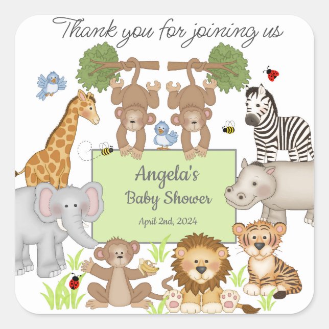 Sticker Carré Baby shower Safari Animaux (Devant)