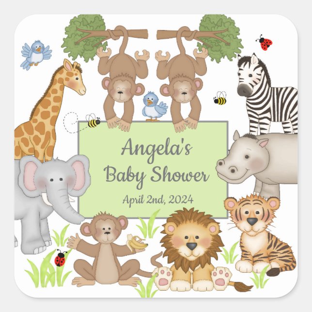 Sticker Carré Baby shower Safari Animaux (Devant)