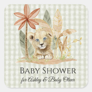 Sticker Carré Baby shower Safari Lion Little King Zebra Giraffe