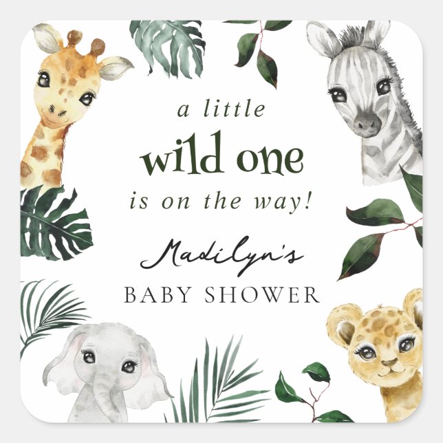 Sticker Carré Baby shower sauvage d'une jungle (Devant)