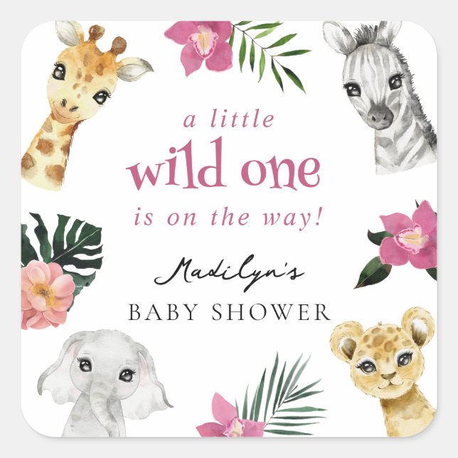 Sticker Carré Baby shower sauvage d'une jungle (Devant)