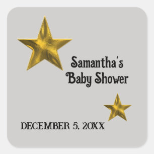 Sticker Carré Baby shower Sexe Neutre Minimaliste Or Star