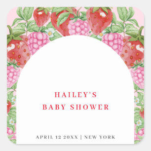 Sticker Carré Baby shower simple en arche de fraise douce