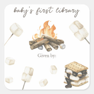Sticker Carré Baby shower S'more - la première bibliothèque de b