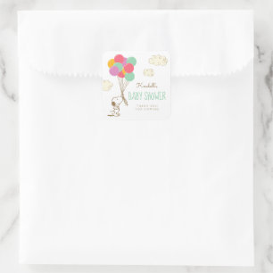 Sticker Carré Baby shower Snoopy et Balloons