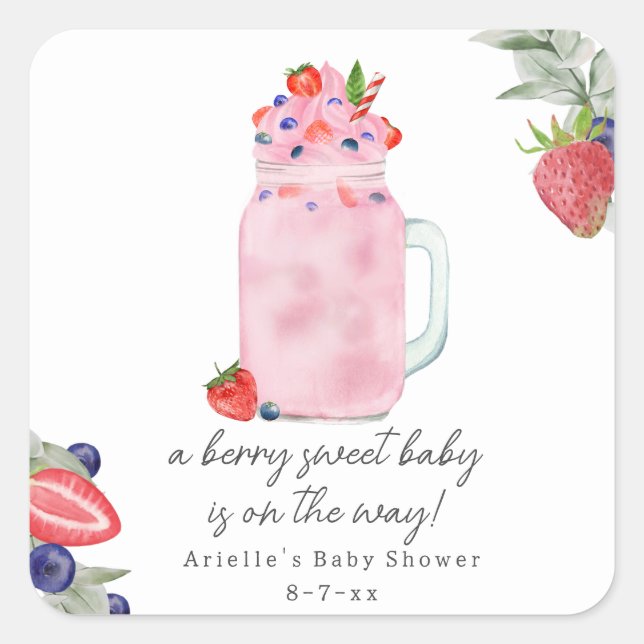 Sticker Carré Baby shower spécial Smoothie Berry (Devant)