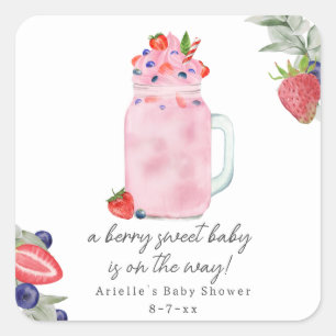 Sticker Carré Baby shower spécial Smoothie Berry