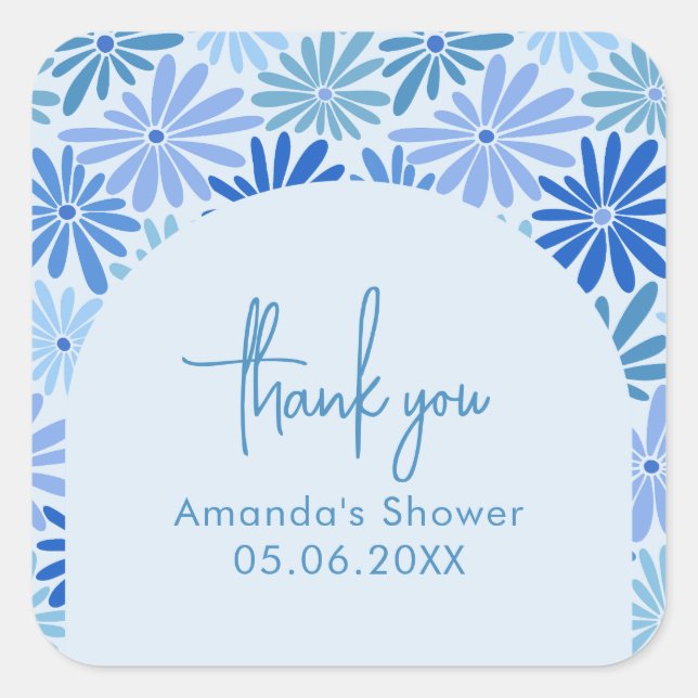 Sticker Carré Baby shower Super bleu et Turquoise rétro (Devant)