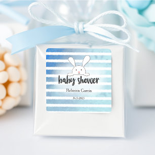 Sticker Carré Baby shower Tan Blanc Lapin Bleu Bleu Bleu Bande