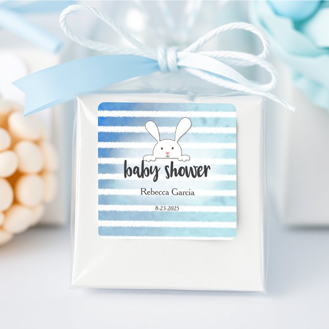 Sticker Carré Baby shower Tan Blanc Lapin Bleu Bleu Bleu Bande (Créateur téléchargé)