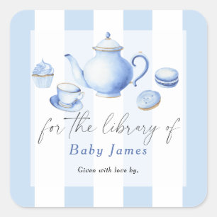 Sticker Carré Baby shower Tea Party - Pour la bibliothèque de
