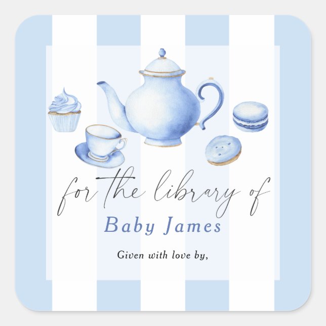 Sticker Carré Baby shower Tea Party - Pour la bibliothèque de (Devant)