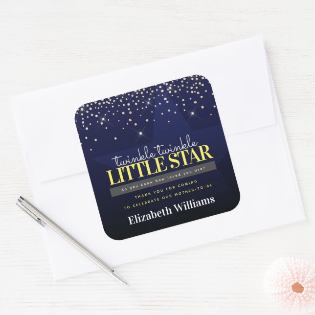 Sticker Carré Baby shower tendance chic Twinkle Little Star (Enveloppe)