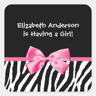 Sticker Carré Baby shower tendance rose et noir Zebra Print Girl