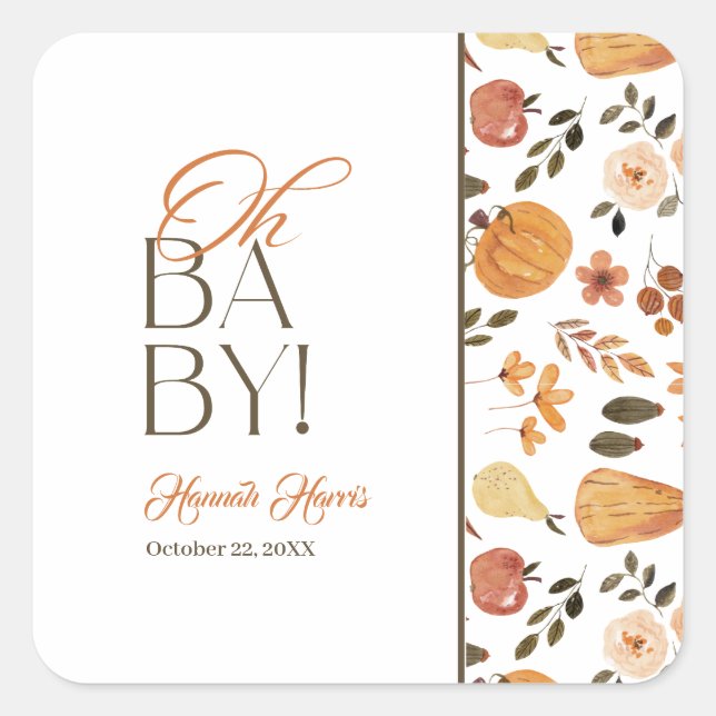 Sticker Carré Baby Shower Thème d'Automne  (Devant)
