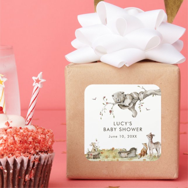 Sticker Carré Baby-Shower Thème Forêt (Fête)