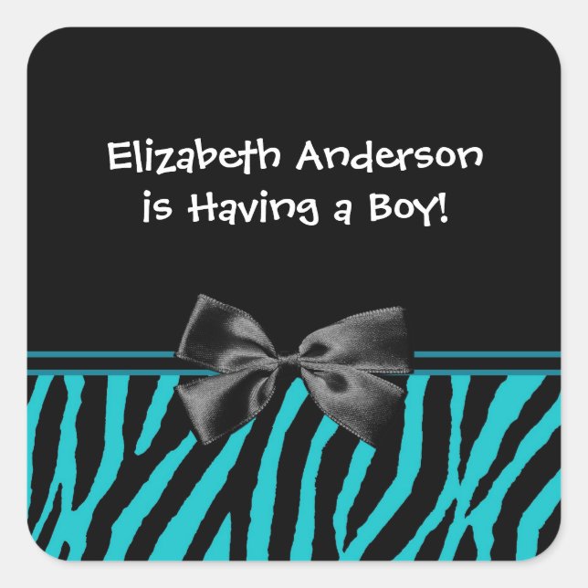 Sticker Carré Baby shower Turquoise Et Black Zebra Print Boy (Devant)