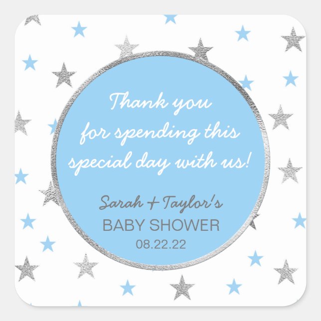 Sticker Carré Baby shower Twinkle préférence autocollant, argent (Devant)