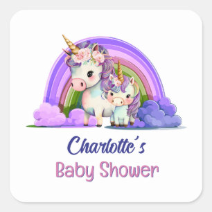 Sticker Carré Baby shower Unicorn mignon
