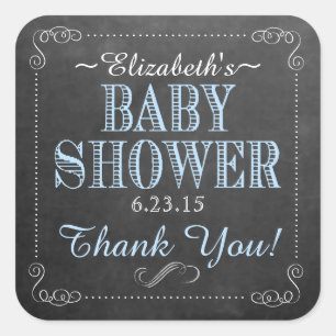 Sticker Carré Baby shower vintage de typographie bleue