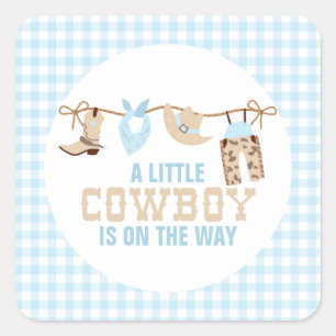 Sticker Carré Baby Shower Western Cowboy Rodéo