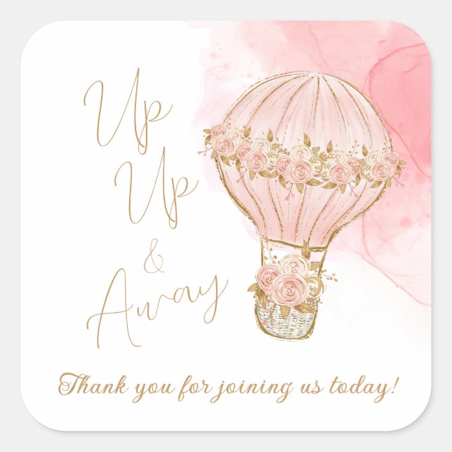 Sticker Carré Baby shower Whimsical Hot Air Balloon Up and Away (Devant)