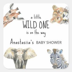 Sticker Carré Baby shower Wild One Safari Animaux
