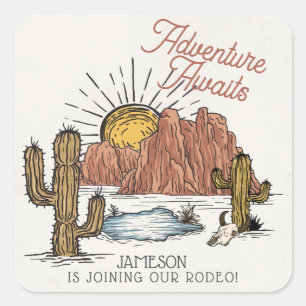 Sticker Carré Baby shower Wild West Rodeo