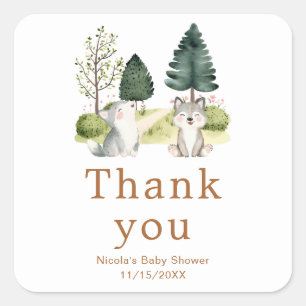 Sticker Carré Baby shower Wolf Woodland