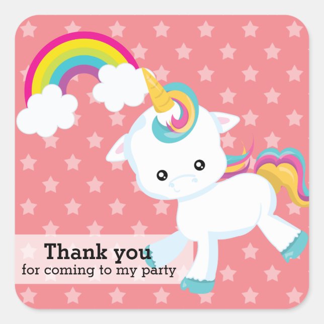 Sticker Carré Baby Unicorn * Choisissez votre couleur arrière -  (Devant)