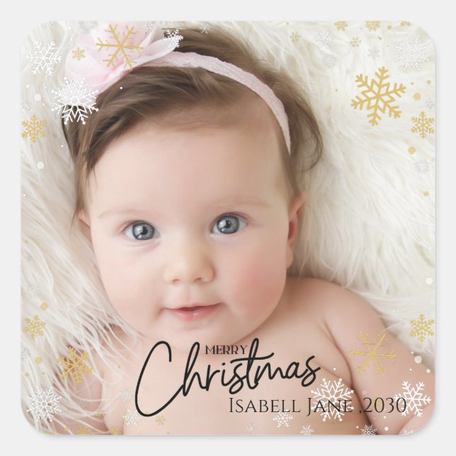 Sticker Carré Baby's 2nd Christmas Red Snowflake  (Devant)