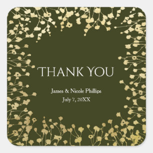 Sticker Carré Baby's Breath Floral Or Gold Rustique Vert Olive