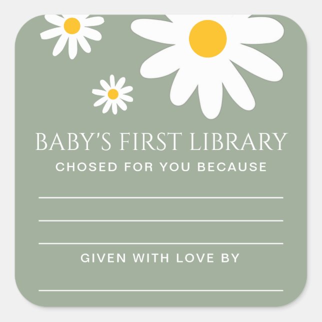 Sticker Carré Baby's first Library Baby Shower  (Devant)