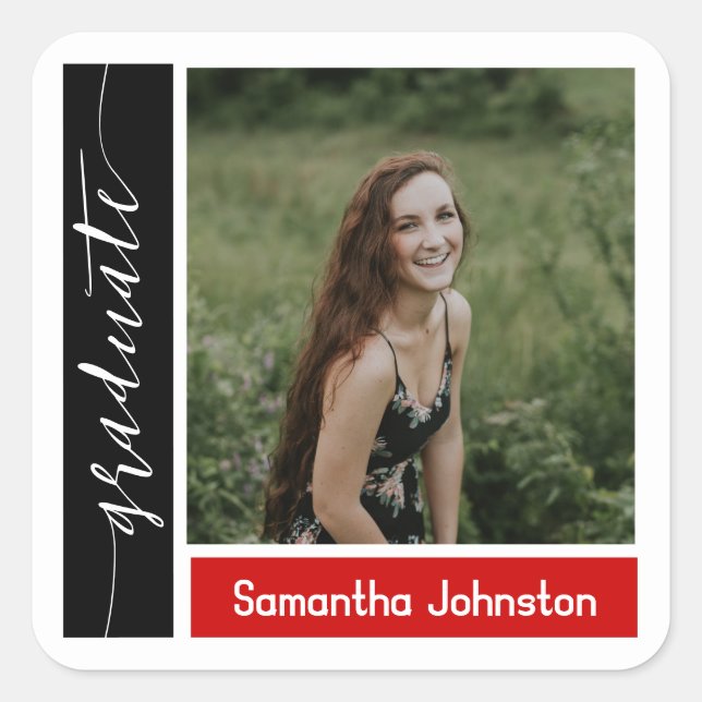 Sticker Carré Baccalauréat en photo rouge moderne (Devant)