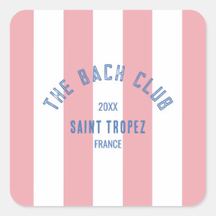 Sticker Carré Bach Club Blue Crest Rose Cabana Stripe