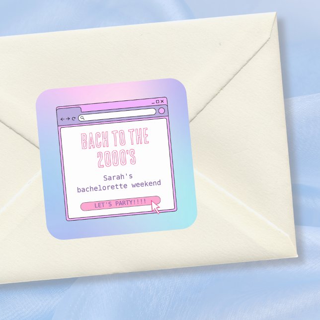 Sticker Carré Bach To The 2000's Y2K Bachelorette Personnalisée (Bach To The 2000's Y2K Bachelorette Personalized Square Sticker)