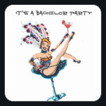 Sticker Carré Bachelor Party Vegas Casino Showgirl<br><div class="desc">Des stickers de bachelor amusants pour sceller le rabat d'enveloppe et paver la voie pour un événement amusant Las Vegas casino thème événement.</div>