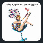 Sticker Carré Bachelor Party Vegas Casino Showgirl<br><div class="desc">Des stickers de bachelor amusants pour sceller le rabat d'enveloppe et paver la voie pour un événement amusant Las Vegas casino thème événement.</div>