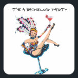 Sticker Carré Bachelor Party Vegas Casino Showgirl<br><div class="desc">Des stickers de bachelor amusants pour sceller le rabat d'enveloppe et paver la voie pour un événement amusant Las Vegas casino thème événement.</div>
