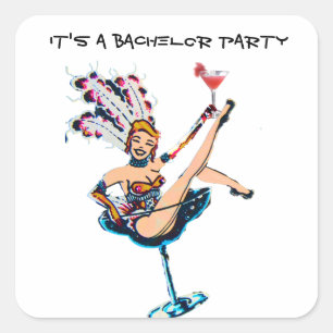 Sticker Carré Bachelor Party Vegas Casino Showgirl
