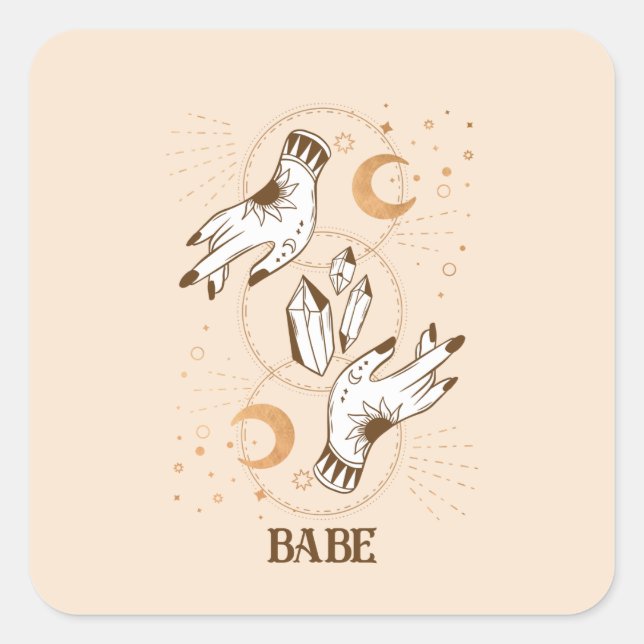 Sticker Carré Bachelorette céleste du Tarot Mystique Boho (Devant)